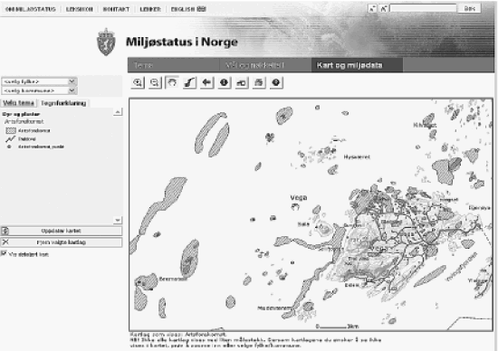 Figur 2.1 Eksempel på brukergrensesnittjeneste: Miljøstatus i Norge