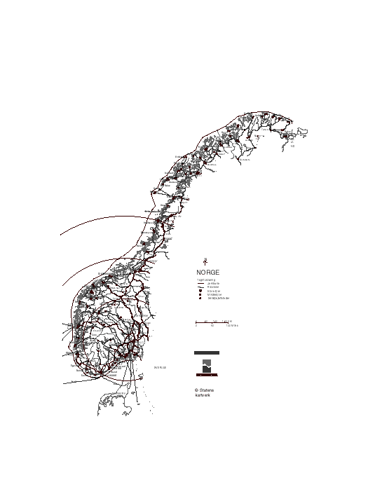Figur 3.1 Rekkevidde innen 1, 2 og 3 timer for helikopter med marsjfart ca. 220 km pr. time stasjonert i Osloområdet.