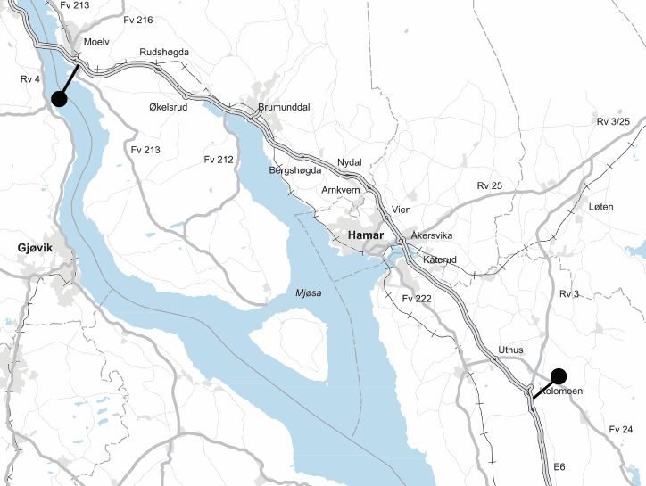 Figur 2.1 Oversikt over prosjektet E6 Kolomoen – Moelv
