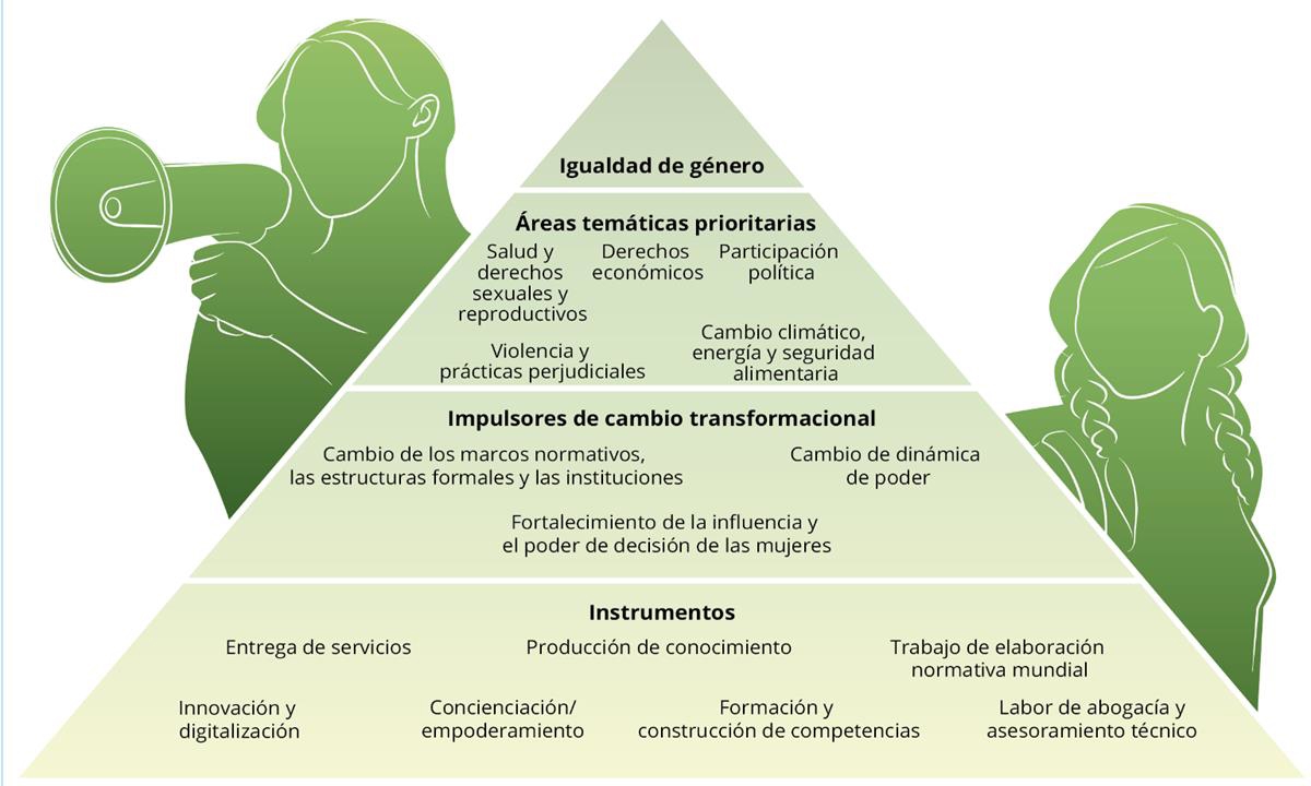 Áreas temáticas prioritarias, impulsores del cambio transformacional e instrumentos clave del Plan de Acción.
