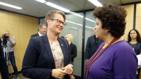 Klima- og miljøminister Tine Sundtoft møter Brasils miljøminister Isabella Teixeira under sitt besøk i Brasil 14.september 2015