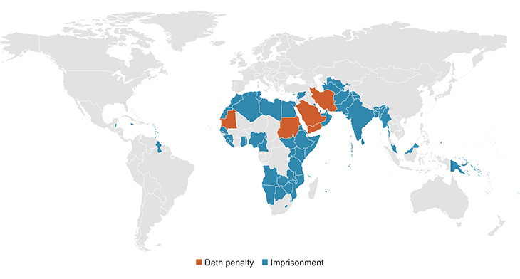 Figure 3.12 Overview of countries that criminalize same-sex relations.
