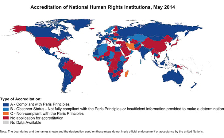 Figure 3.5 Accreditation of national human rights institutions as of May 2014. The Storting decided on 19 June 2014 that Norway should establish a new national institution for human rights, organised under the Storting, that is to be in operation from 1 January...
