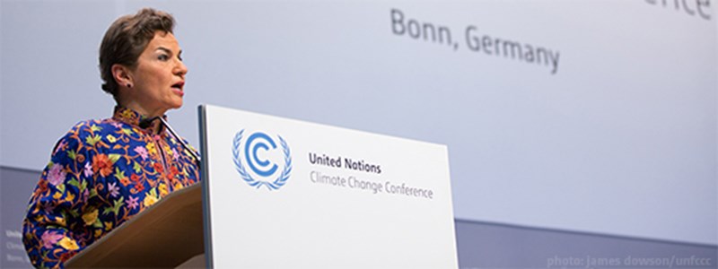 Christiana Figueres, leder av FNs klimakonvensjon (UNFCCC), under klimaforhandlingene i Bonn fra 16. til 26. mai. Hun går nå av. Meksikanske Patrica Espinosa er ny leder av FNs klimakonvensjon. Foto: UNFCCC.