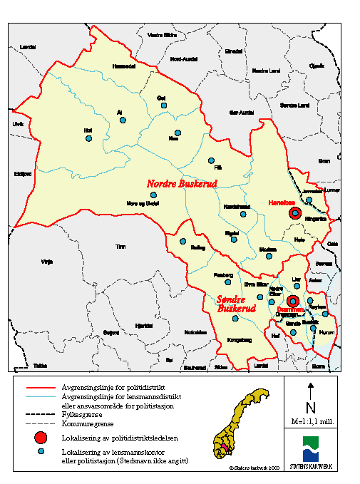 Figur 5-15 Kartutsnitt Buskerud fylke - forslag til ny politidistriktsinndeling