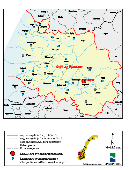 Figur 5-29 Kartutsnitt Sogn og Fjordane - forslag til ny politidistriktsinndeling
