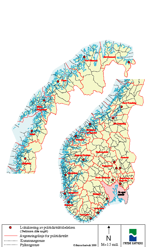 Figur 5-3 Norgeskart – forslag til ny politidistriktsinndeling