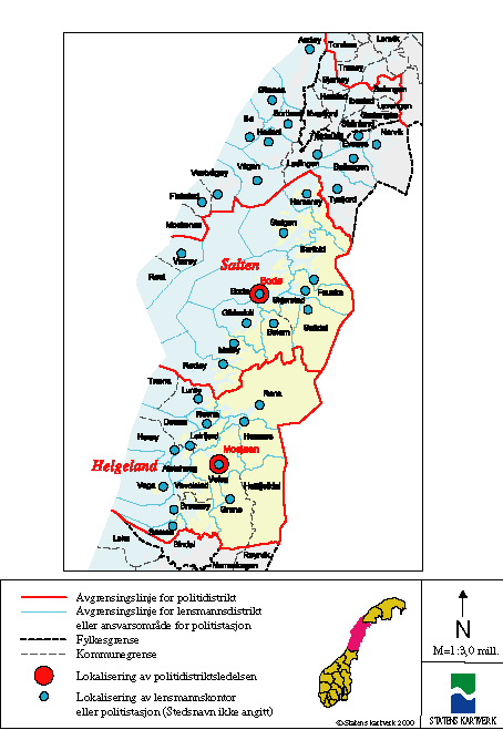 Figur 5-37 Kartutsnitt Nordland fylke - forslag til ny politidistriktsinndeling