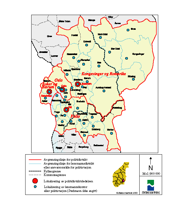 Figur 5-7 Kartutsnitt Oslo og Akershus - forslag til ny politidistriktsinndeling