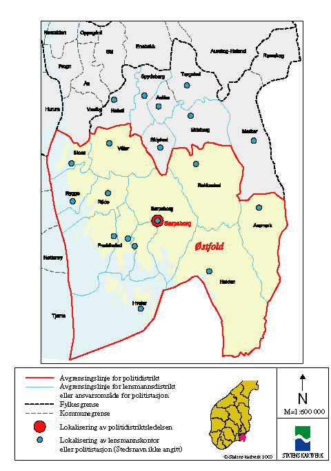 Figur 5-9 Kartutsnitt Østfold fylke - forslag til ny politidistriktsinndeling