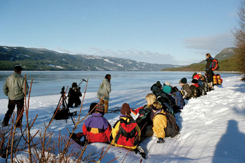 Figur 3.9 Prosjektet «Rovdyrkunnskap» i regi av Stor-Elvdal
 kommune på ulvepeiling ved Storsjøen med en skoleklasse.