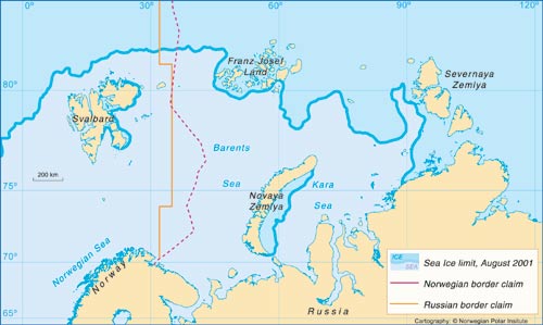 Figur 2.3 Barentshavområdet med tilliggende hav