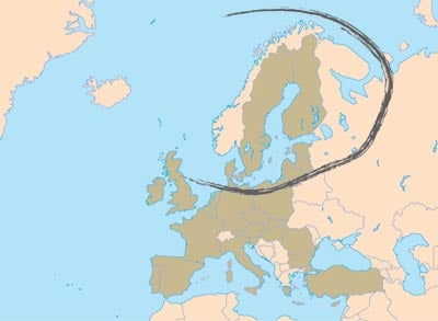 Figur 3.26 Geografisk virkeområde for EUs Nordlige dimensjon