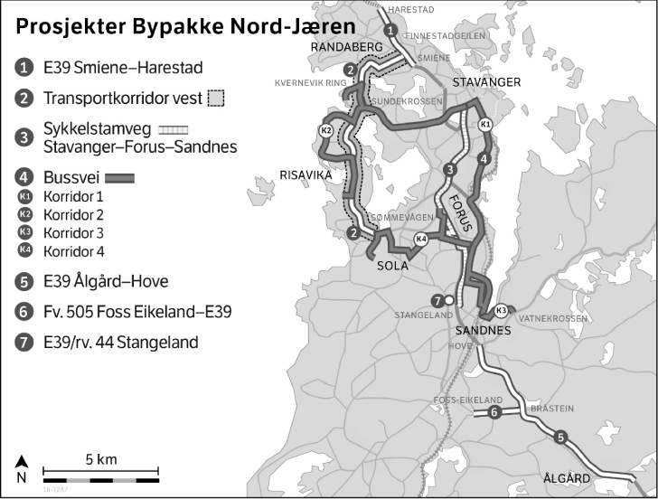 Figur 4.1 Bypakke Nord-Jæren – oversiktskart
