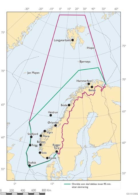 Figur  Område som skal dekkes innen 95 min. etter alarmering
