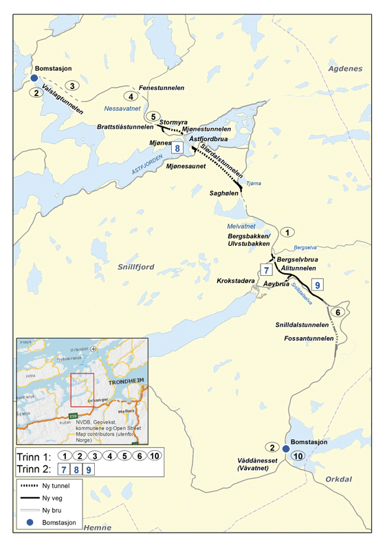 Figur 2.1 Fv 714 Stokkhaugen – Sunde, trinn 1 og 2 – prioriterte prosjekt og tiltak
