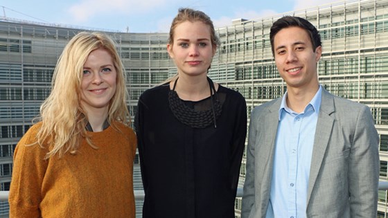 Våren 2015 er Ingvild Jacobsen studentpraktikant ved ambassaden og Julie Johnsen og Andreas Høglund studentpraktikanter ved EU-delegasjonen. Foto: Stian Mathisen