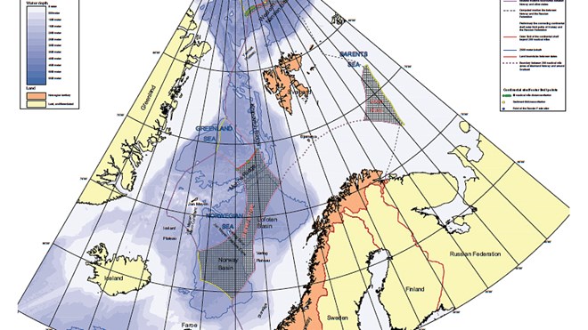 Kart over utstrekningen av norsk kontinentalsokkel
