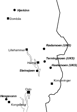 Figur 5.2 Eksisterende skyte- og øvingsfelt på Østlandet.