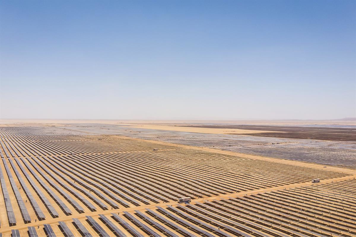 Solar panel in desert landscape
