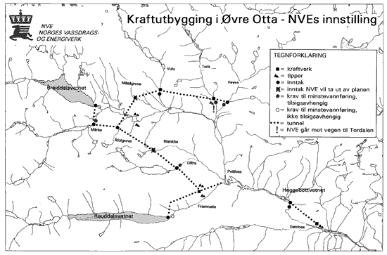 Figur 2-13 Kraftutbygging i Øvre Otta - NVEs innstilling