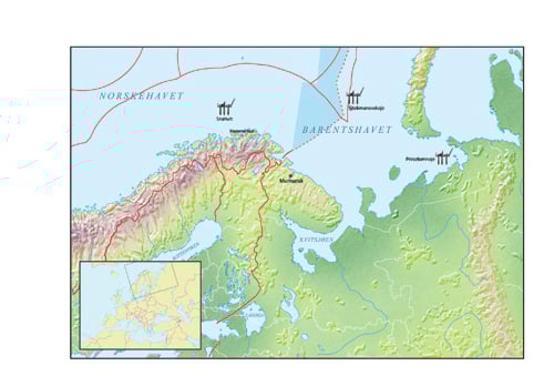 Figur 2.2 Viktige olje- og gassfunn i Barentshavet
