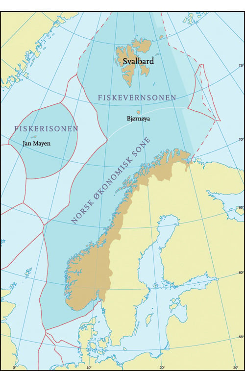 Figur 3.1 Norske 200-milssoner etablert i tråd med gjeldende
 havrett