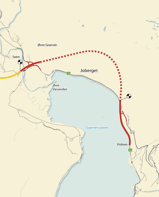 Figur 2.1 Kart som viser prosjektet rv 13 Joberget 