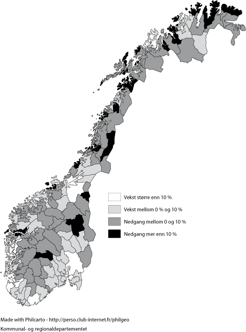 Figur 3.3 Befolkningsutvikling 1998-2008 etter bo- og arbeidsmarkedsregioner