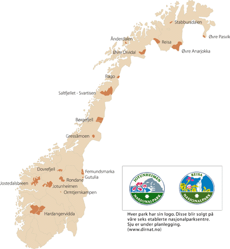 Figur 11.5 Nasjonalparker i Norge - se også Miljøstatus i Norge, http://www.mistin.dep.no.