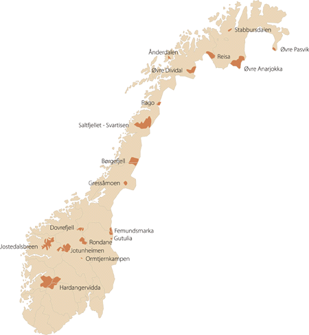 Figur 2.3 Nasjonalparker i Norge - se også Miljøstatus i Norge, http://mistin.dep.no