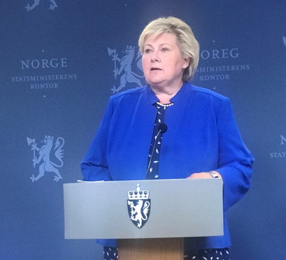 Statsminister Erna Solberg på pressekonferansen om bompengesaken 23. august 2019.