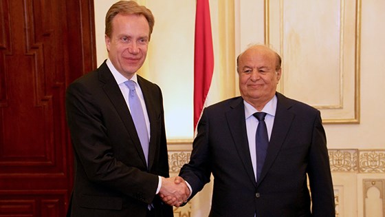 Utenriksminister Børge Brende og Jemens president Abd Rabuh Mansur Hadi. 