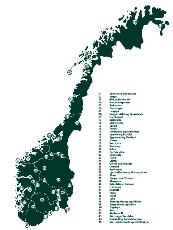 Figur 10.4 Kart over Utvalgte kulturlandskap i jordbruket per 2020.
