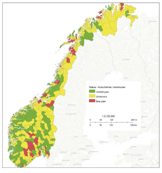 Figur 9.11 Statuskart for kommunale kulturminneplaner i Norge.

