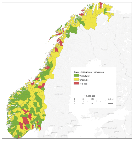Figur 9.11 Statuskart for kommunale kulturminneplaner i Norge.
