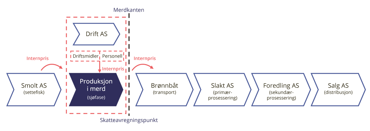 Figur 17.3 Eksempel på helintegrert havbrukskonsern med virksomheten utskilt i egne selskaper