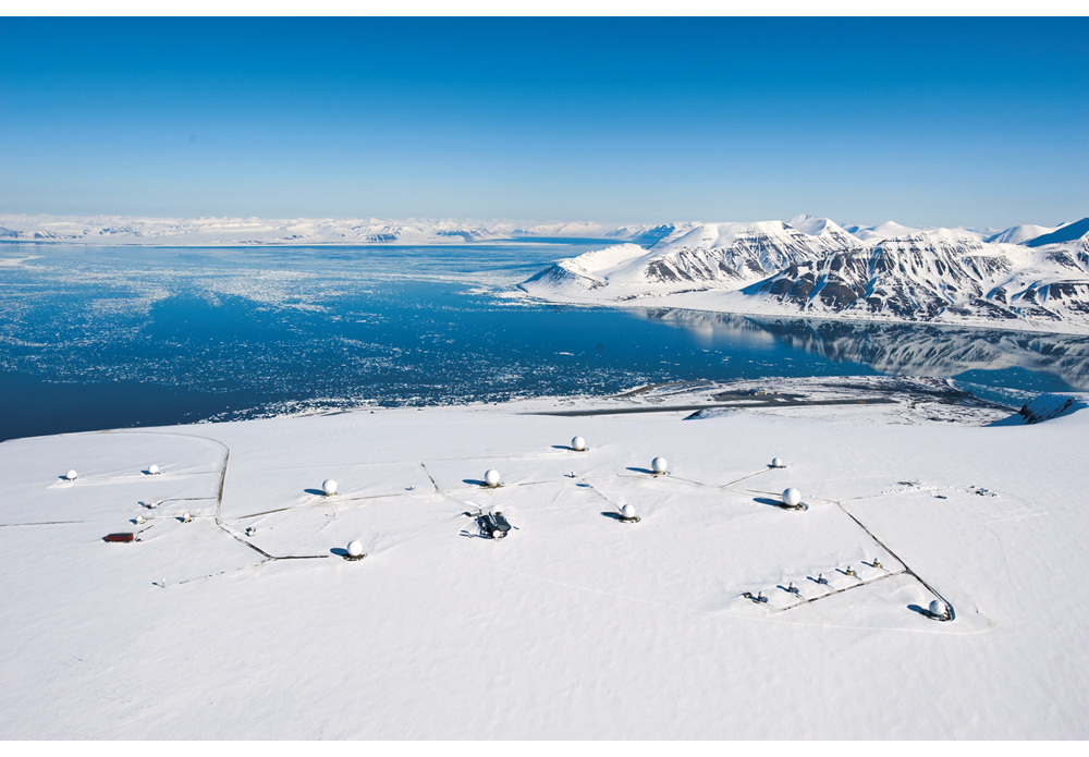 Figure 9.2 Svalbard Satellite Station. Svalbard Airport, Longyear, is visible by the fjord.
