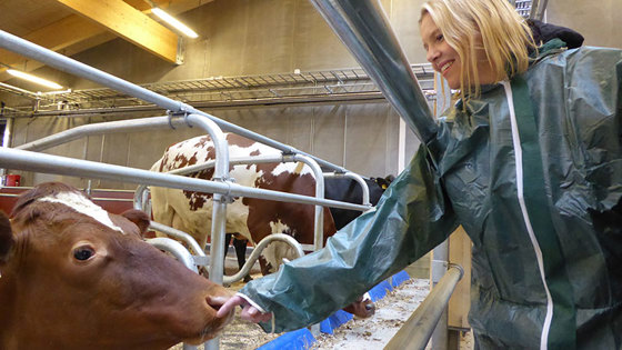 Landbruks- og matminister Sylivi Listhaug hilser på dyra på senteret.