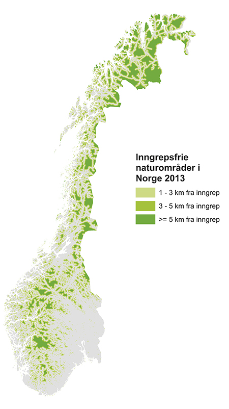 Figur 7.9 Inngrepsfrie naturområder i Norge (INON)
