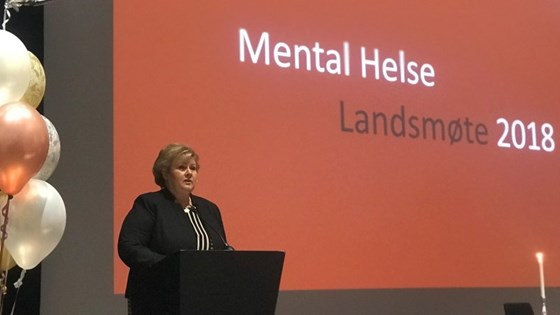 Statsminister Erna Solberg taler på landsmøtet til Mental helse.
