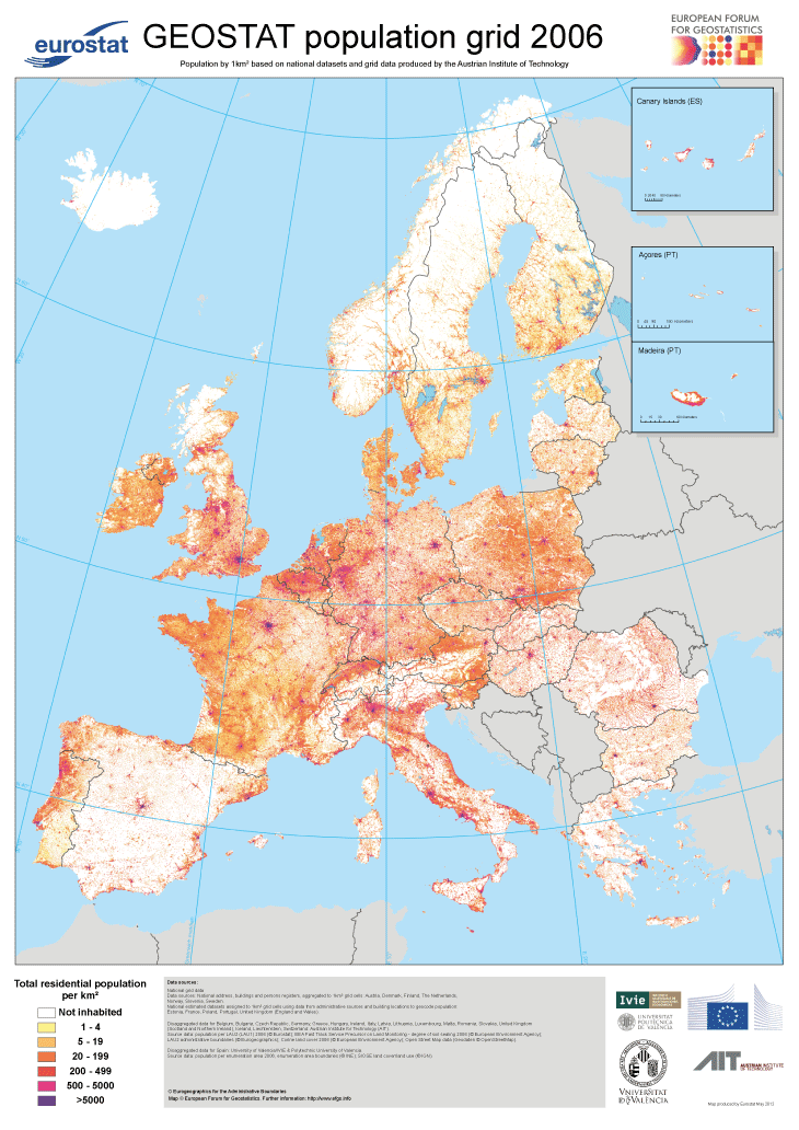 Figur 2.2 Folketettleik i Europa, 2006
