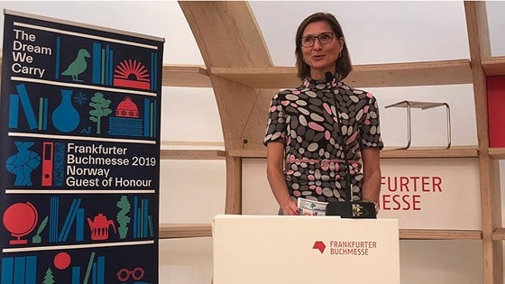 Statssekretær Marianne Hagen holdt åpningsinnlegg under bokmessen i Frankfurt 11. oktober 2018.