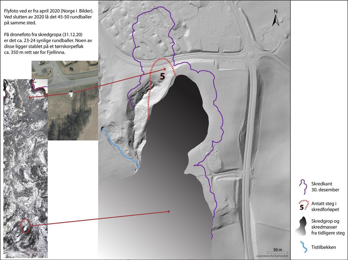 I steg 5 raste Fjellinna ut. Rundballer ble gjenfunnet 350 meter rett sør for der de opprinnelig lå.