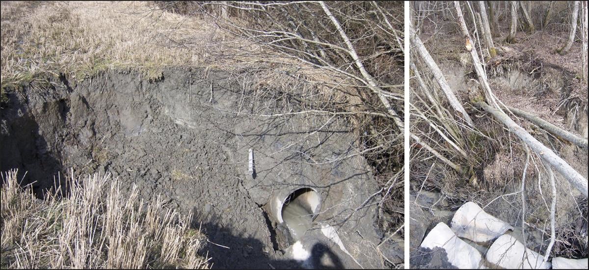 Tistilbekken ble lukket i 1986, men brøt seg senere ut av rørene. Bildene er tatt på samme sted som bildene A og B i figur 6.8. Foto S. Myrabø, tatt i 2008.