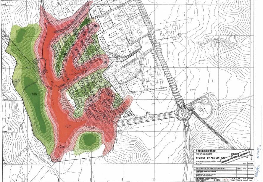 Kart over planlagte terrengendringer i Nystulia (Gjerdrum kommune, 2005).
