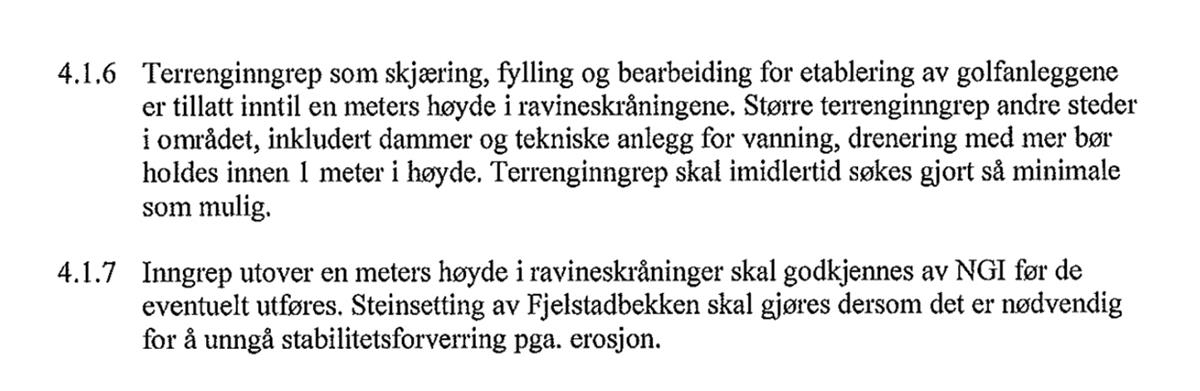 Utsnitt fra reguleringsbestemmelsene om golfbanen (Gjerdrum kommune, 2003)