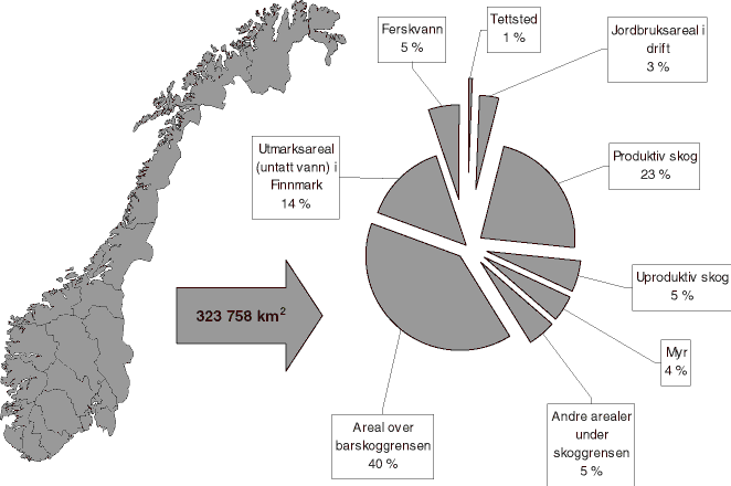 Figur 3.2 Fordeling av arealtyper i Norge
