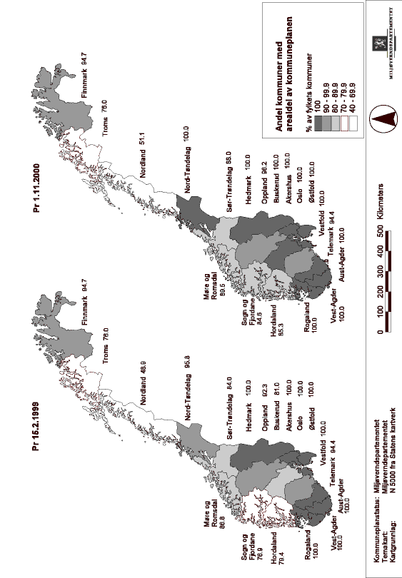 Figur 3.3 Fylkesvis fordeling av kommuner med arealdel til kommuneplanen.