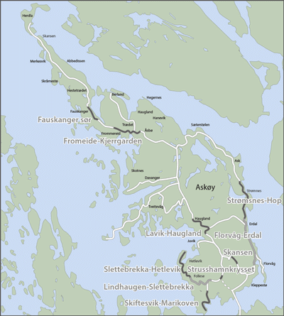 Figur 2.1 Kart som viser dei ti største prosjekta/tiltaka